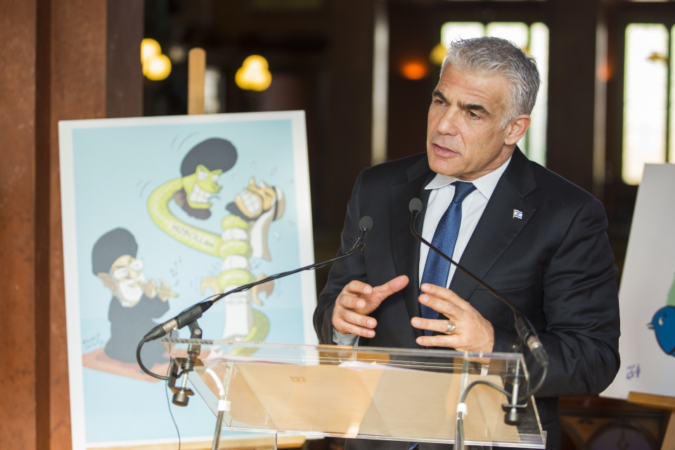 Yair Lapid, Head of Israel's Yesh Atid Party, delivers his remarks.